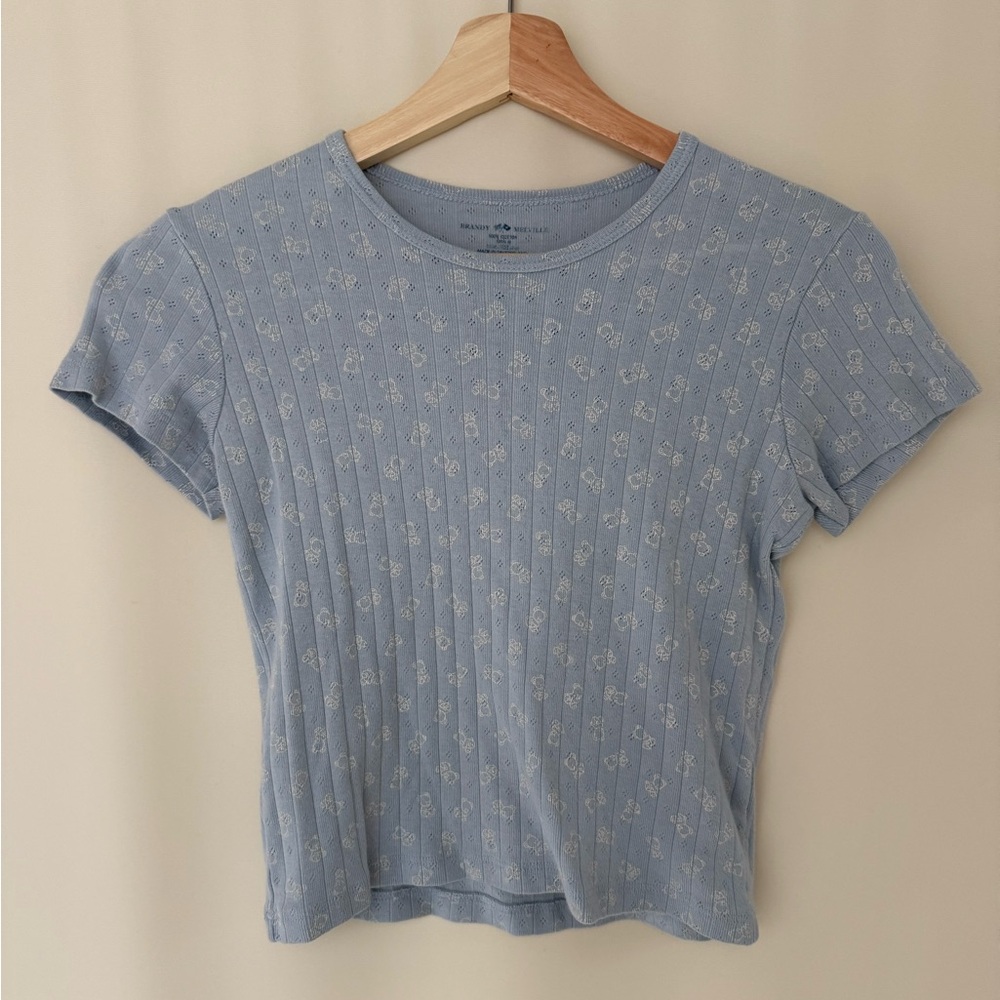 Brandy Melville Light Blue Floral Tee
